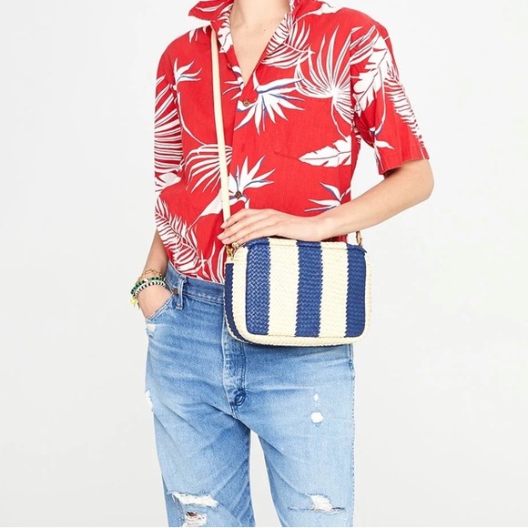 Clare V Woven Racing Stripe Marisol in Indigo & Cream - Picture 5 of 10